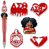 5Pcs Sorority Focal Beads for Pens, Cute Silicone Focal Beads for Making DIY Bead Pens Keychain Jewelry (Red)