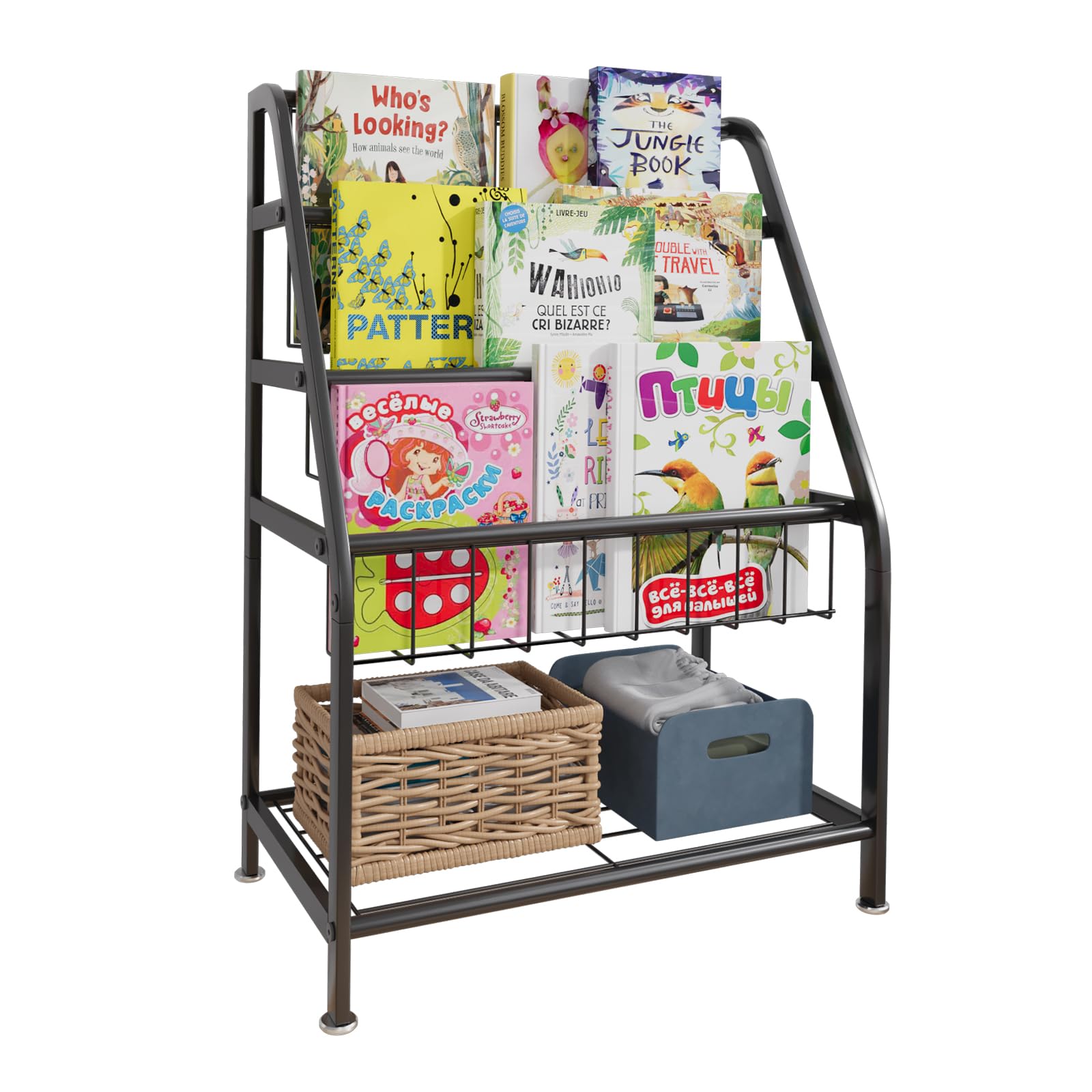 aboxoo Kids Bookshelf Todder Freestanding for Children Room 18 inches Small Toddler Bookcase Toy Organizer Play Black Stable Boo