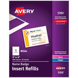 Avery Name Badge Inserts, 3 x 4, Print or Write, Laser/Inkjet, 300 Inserts Per Pack, 5-Pack, 1,500 Badge Inserts Total (5392)