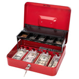 Jssmst Cash Box with Money Tray and Lock -Red Cash Box with Key Lock Safe Money Box Large, Locking Cash Register Drawer Box for 