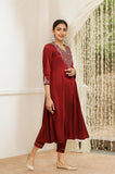 W For Woman Red Embellished Blend Kurta Dupatta Bottomwear Set Red 2Xl