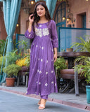 Anni Designer Women'S Rayon Viscose Printed Anarkali Kurta With Pant (Anveshi Purple-Vks02_L_Purple_Large),Purple,L,,,