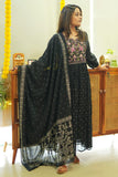 Gosriki Women'S Rayon Viscose Printed Anarkali Kurta With Pant & Dupatta (Kanota Black-Vks01-Gs_Xl_Green_X-Large),Black,,B0DSJJNGWY