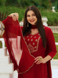 Anni Designer Women'S Cotton Blend Embroidered Straight Kurta With Pant & Dupatta (Bgm Maroon_Xxl_Maroon_Xx-Large),Maroon,2XL,,,