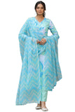 Anni Designer Women'S Cotton Blend Straight Printed Kurta With Pant & Dupatta (Sohini Blue-Nw_S_Blue_Small),Blue,S