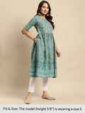 Rangita Teal Cotton Calf Length Printed Flared Kurti For Women | Kurta For Women_2Xl