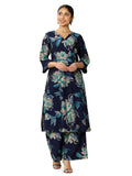 Libas Womens Printed Silk Blend Straight Kurta With Palazzos
