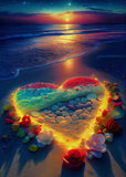 KINPLUB Heart Beach Diamond Painting Kits for Adults, 5D Sunset Diamond Art Kits for Beginners, DIY Full Drill Seaside Paint wit