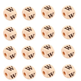 KISSITTY 100pcs Letter W Wood Beads for Key Chains Cube Wooden Beads 10mm Large Hole Natural Square Alphabet Wooden Loose Beads 