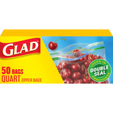 Glad Zipper Food Storage Plastic Bags Quart 50 Count (Packaging May Vary)