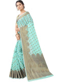 Sugathari Womens Banarasi Saree Pure Kanjivaram Silk Saree Soft New Ladies 2023 Design Wear Pattu Sarees Latest Cotton Party Sari Collections With Blouse Piece For Wedding Sadi (Sam Pari-105 Firozi)