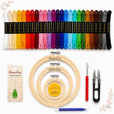 Shagunsaaj Embroidery Kit For Beginners With 3 Wooden Hoops (8, 7, 6), 25 Color Threads, 25 Needles,1 Thread Cutter, 1 Seam R