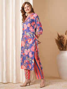 Gosriki Women'S Rayon Blend Straight Printed Kurta With Pant (Kalol Blue-Vks01-Gs_Xl_Blue_X-Large),Blue,,B0DBM1FJP7