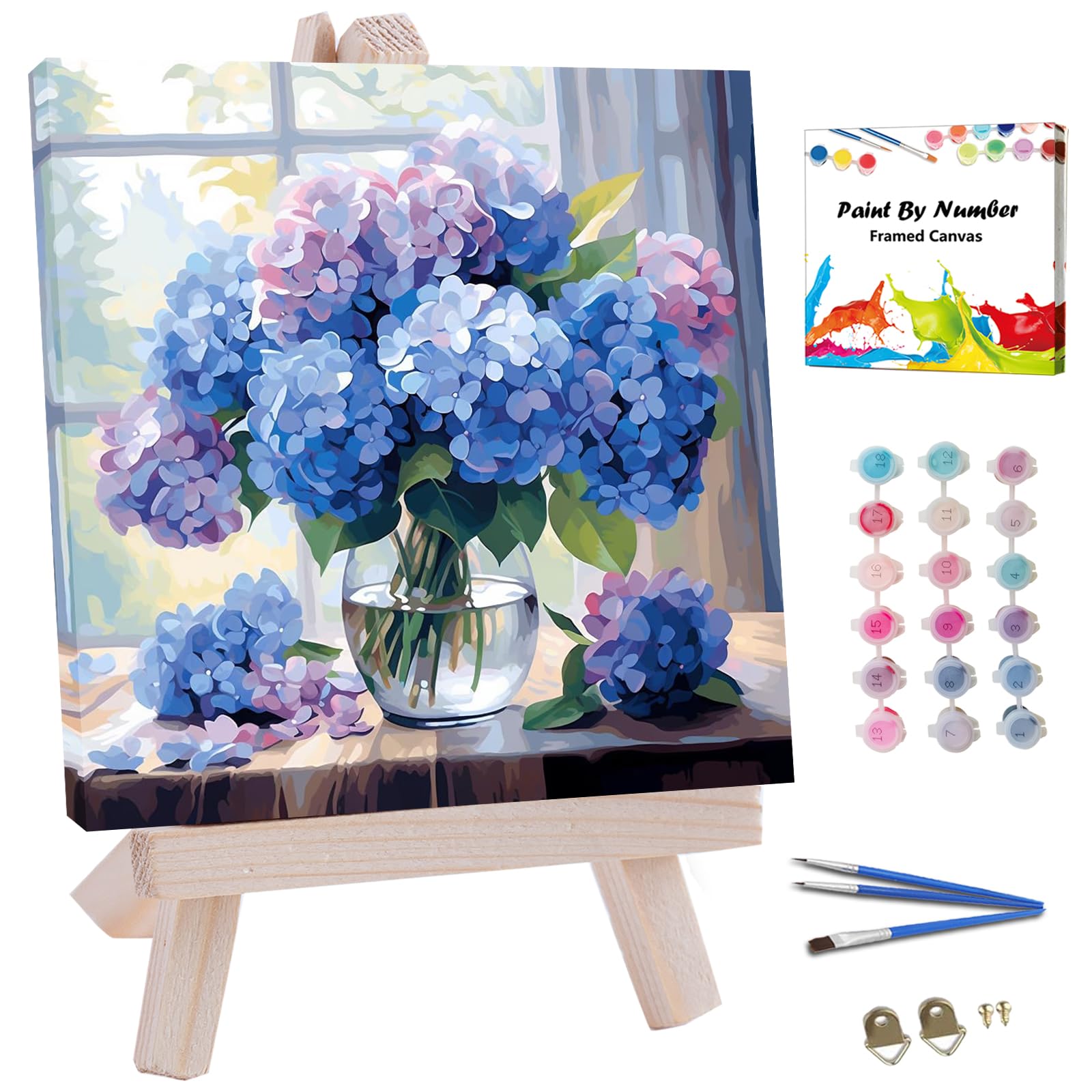 JUJUHOOD Hydrangeas Flowers Paint by Numbers Kit for Adults Beginner & Kids Ages 8-12, Purple Flower Paint by Number Without Eas