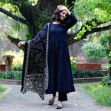 Anni Designer Women'S Rayon Blend Solid Anarkali Kurta With Pant & Dupatta (Friday Blue_Xxl_Blue_Xx-Large),Blue,2XL,,,