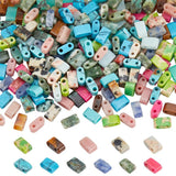 NBEADS 240 Pcs 12 Styles Gemstone 2-Hole & Seed Beads - 5x2.5mm 2-Hole Flat Rectangle Spacer Beads for Multi-Strand Jewelry