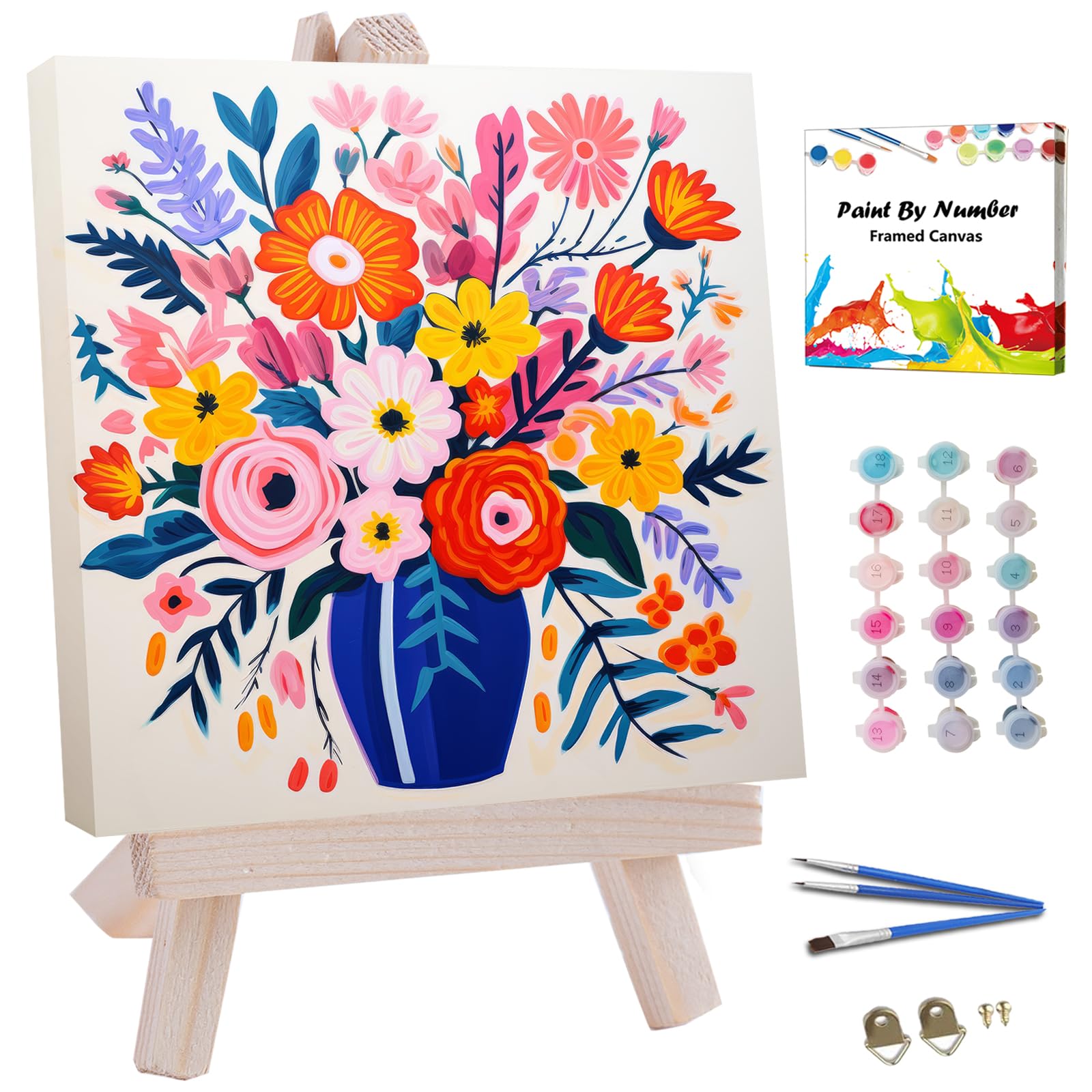JUJUHOOD Abstract Flowers Paint by Numbers Kit for Adults Beginner & Kids Ages 8-12, Flower in Vase Paint by Number Without Ease