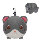 Vea Kids Pillow With Eye Mask Grey Cat Design, Comfortable Kids Travel Pillow, For Naps & Travel