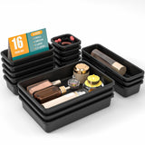 16 PCS Drawer Organizer Set, 4 Size Makeup Drawer Divider Organizer With Non-Slip Pads, Interlocking Plastic Storage Bins for Of
