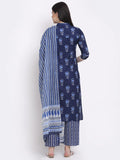 Anni Designer Women'S Cotton Straight Kurta With Palazzo & Dupatta (Kpzd-Cot-10009-Blue_Xxl_Blue_Xx-Large),Blue,2XL,Cotton Blend,Straight,Dupatta, Palazzo