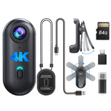 BOBLOV W4 4K Mini Body Camera, Wearable 64GB Camera with 360Rotatable Clip & Magnetic Clip, 120 Minutes for recording, Easy to U