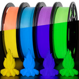 iSANMATE 3D Printer Filament Bundle, Glow in The Dark Filament Orange, Green, Blue, and Purple, PETG Filament 1.75 mm, Dimension