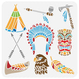 Fingerinspire Indian Tribes Painting Stencil 11.8X11.8Inch Tribal Motifs Drawing Template, Decorative Chieftain Headdress For 