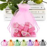 ANZNKU 100 Pack 3x4 Inch Pink Organza Bags, Small Mesh Bags Drawstring, Gift Bag, Favor Bag for Candy Jewelry Party Wedding Chri