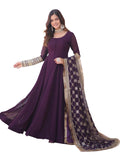 Fashion Basket Women's Purple Georgette Anarkali Gown,Bottom And Dupatta set (Large)
