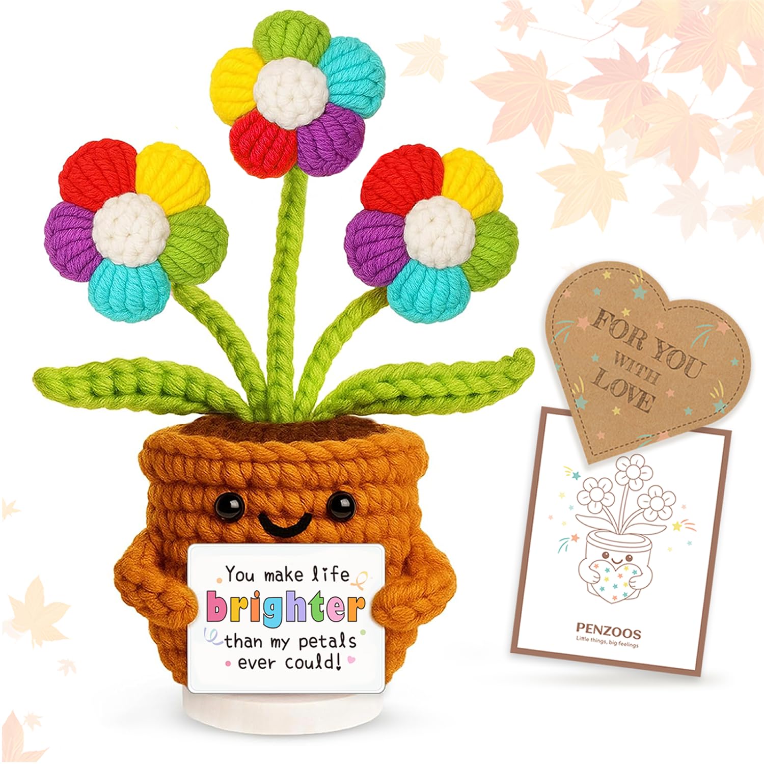 penzoos Emotional Vessels - Rainbow Crochet Flower You Make Life Brighter  , Handmade Thinking of You Gift for Women, Get Well 