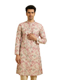 Manyavar Men's Linen Blend Digital Floral Print Long Kurta (Pink,3XL)