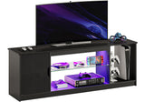 Bestier LED Entertainment Center for PS5, Gaming TV Stand with Cabinet 55/65 Inch TV, Modern TV Console with Adjustable Glass Sh