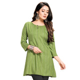 Shiv Textiles Rayon Fabric Printed Round Neck Short Kurtis For Women Top Dresses Kurti For Ladies & Girls Kurtis (Green_3Xl)