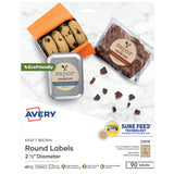 Avery Kraft Brown Round Labels with Sure Feed Technology, 2.5 Diameter, Print to The Edge, Laser/Inkjet Printable Labels, 90 To