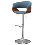 Simplihome Sheldon 34 Inch Wide Mid Century Modern Adjustable Swivel Bar Stool In Denim Blue Woven Polyester Fabric, For The Din