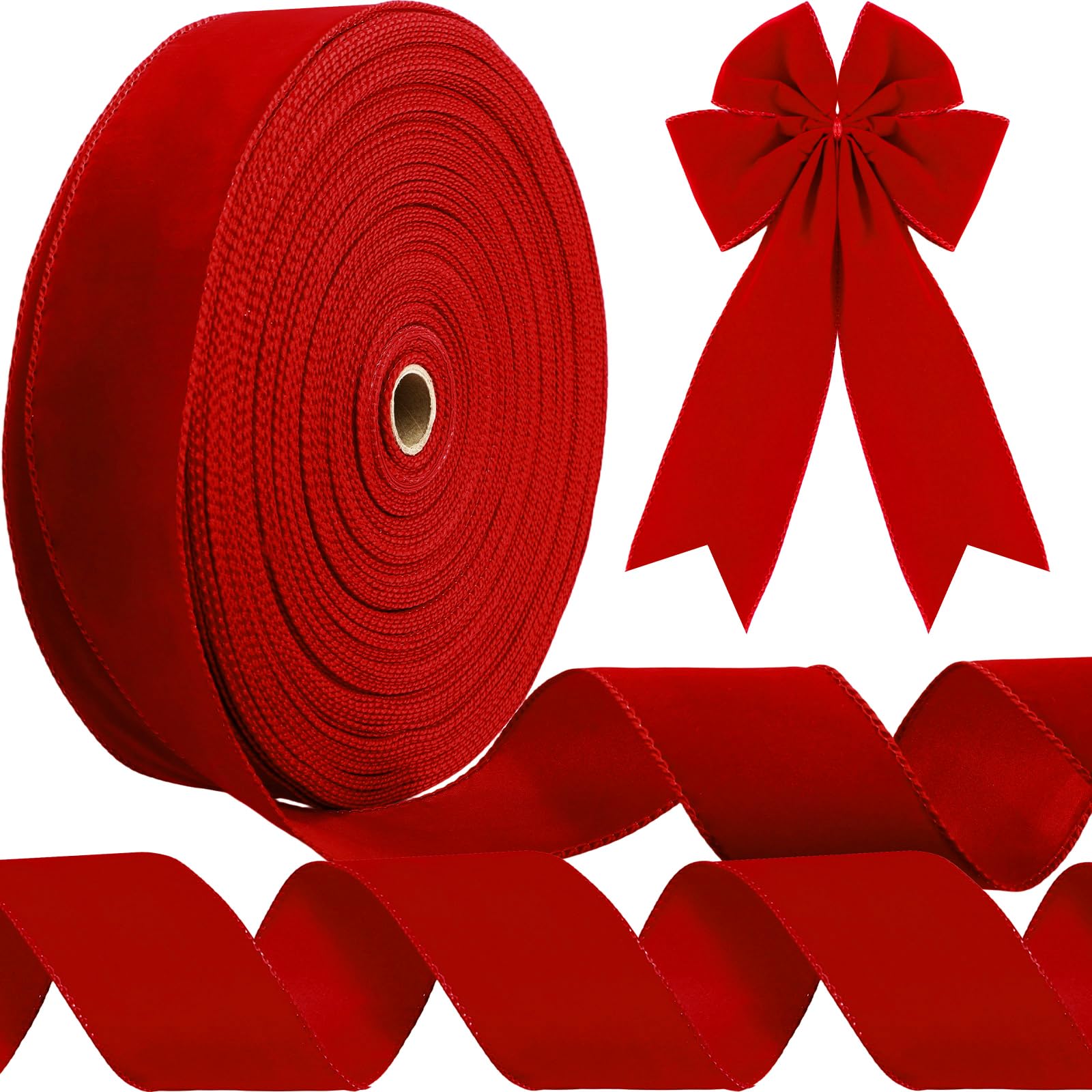 Syhood Christmas Wired Velvet Ribbon with Gold Edge Waterproof Velvet Decoration Ribbon Wrapping for Xmas Wreath Bows Floral Cra