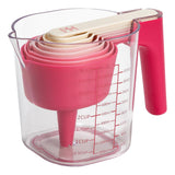 Paris Hilton 9-Piece Measuring Set, Durable Plastic Measuring Cups and Spoons With Funnel and Leveler, Dishwasher Safe, Pink