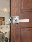 Mengico 1 Pack Keyless Square Door Handles,Satin Nickel Reversible Non-Locking Handle Lever,Passage Door Knob Set,Lever for Clos