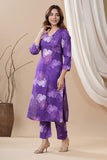 Gosriki Women'S Cotton Blend Straight Printed Co-Ord Set (710 Violet-Gs_M_Purple_Medium),Purple,,B0CL7WMX5D