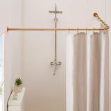 Crkmire Gold Corner Shower Curtain Rod [24 -37 ] x [24 -37 ] Adjustable L Shaped Shower Rod No-Sagging 90 Degree Curved Curtain Rod for Bathroom Bathtub with 12 Ring Hooks & Ceiling Support-New