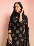 Anni Designer Women'S Rayon Blend Printed Straight Kurta With Pant & Dupatta (Jubal Black_M_Black_Medium),Black,M,,,