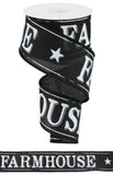 Farmhouse Wired Edge Ribbon, Embellishment for Handmade Wreaths, 2.5 Inches x 10 Yards, Black and White Script