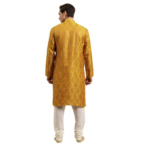 Sojanya (Since 1958 Men'S Jacquard Silk Mustard & Gold Kurta Size 42