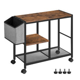 MAHANCRIS Printer Stand with Storage Bag, 3-Tier Mobile Under Desk Printer Cart with Wheels, Wood Rolling Printer Table, Organiz