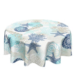 Coastal Round Tablecloth 60 Inch Nautical Ocean Coral Starfish Seashell Printed Table Cloth Summer Beach Theme Washable Polyester Table Cover for Kitchen Dining Room Party Indoor Outdoor Home Decor