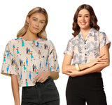 Toplot Women'S Casual Printed Crop Top With Short Sleeve Pack Of 2 (Combo-5135-Tre-Cku-M),Tree-Chiku,,B0CCXY9YWV