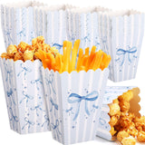 Fullhawl 24 Pcs Blue Bow Mini Popcorn Boxes Blue and White Bulk Popcorn Containers Open Top Goodies Treat Candy Bags for Wedding