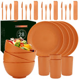 28-Piece Wheat Straw Dinnerware Sets, Microwave & Dishwasher Safe Unbreakable Dinnerware Set, Reusable Dishware Sets, Lightweigh
