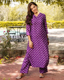 Anni Designer Women'S Cotton Blend Straight Printed Kurta With Palazzo (Tenzin Purple_M_Purple_Medium),Purple,M,,,