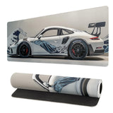 White Ukiyo-e Style Sports Car Large Gaming Mouse Pad Desktop Mat 31.5x11.8 Inch - Non-Slip Rubber Base - for Gamers - Perfect f
